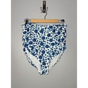 Albion Bikini Bottom Womens XL Santorini High Waisted Floral Ruched Lined EUC